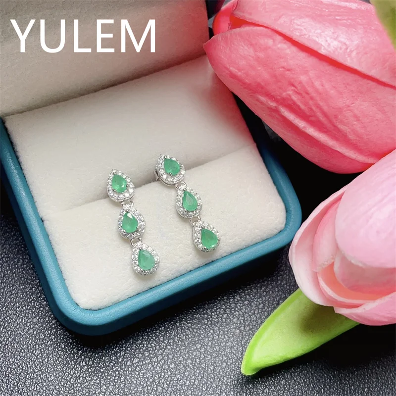 

Natural Emerald Earrings Colombian Earrings 925 Silver Earrings for Women Gemstone 4x6MM