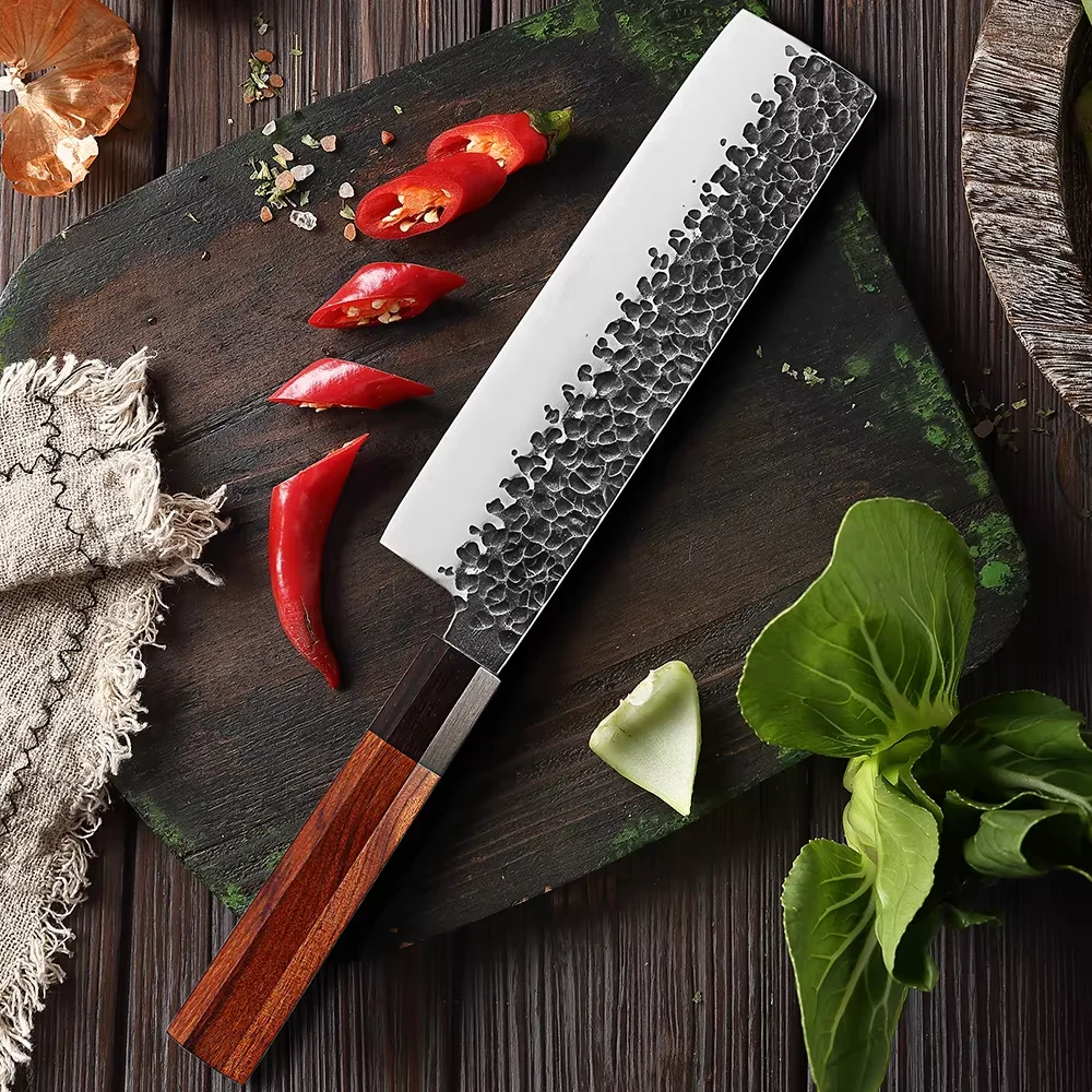 

Professional Kitchen Knife 7 Inch Nakiri Knife High Carbon Stainless Steel Japanese Meat Vegetable Knife Sharp Octagonal Handle