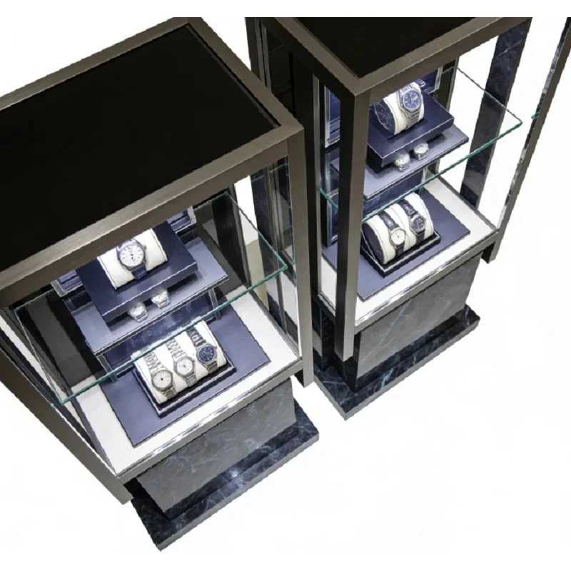 custom.Luxury Multi-Tier Freestanding Watch Display Cabinet, High-End Watch Glass Showcase with Marble Base Luxury Ret