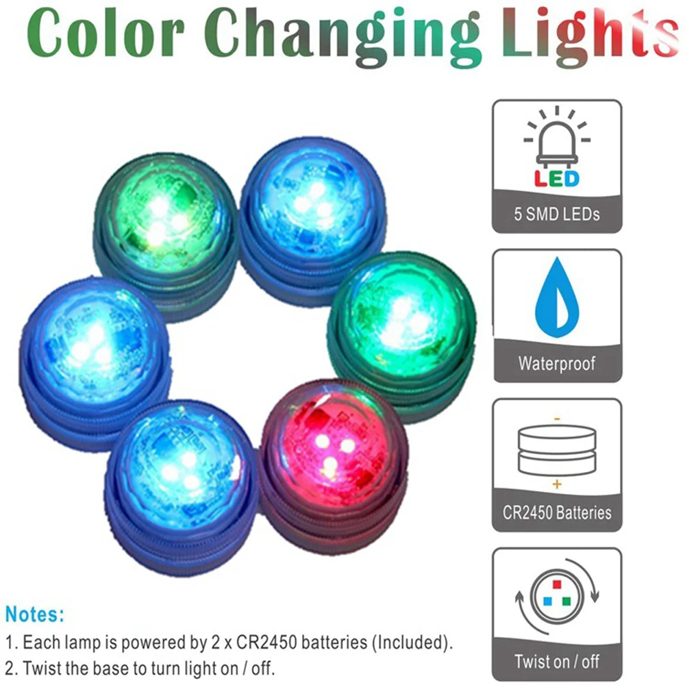 50pcs 3LEDs Mini Submersible Led Lights with Remote Battery Operated Small Underwater Multicolor Flameless Accent Tea Candles
