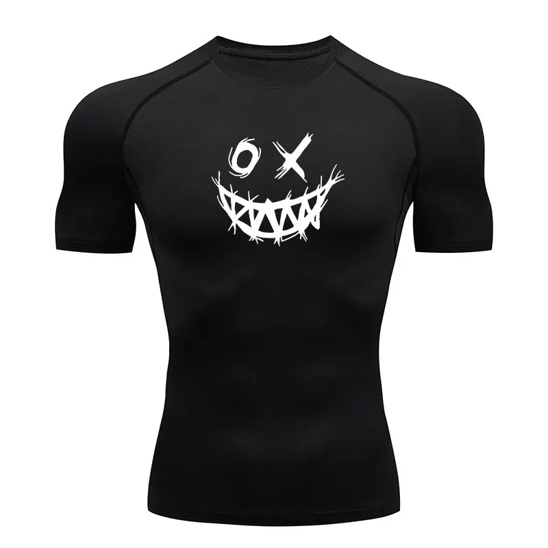 

Devil Smiley Compression Running Shirts Men Dry Fit Fitness Gym Men's Rashguard T-shirts Bodybuilding Stretchy Clothing