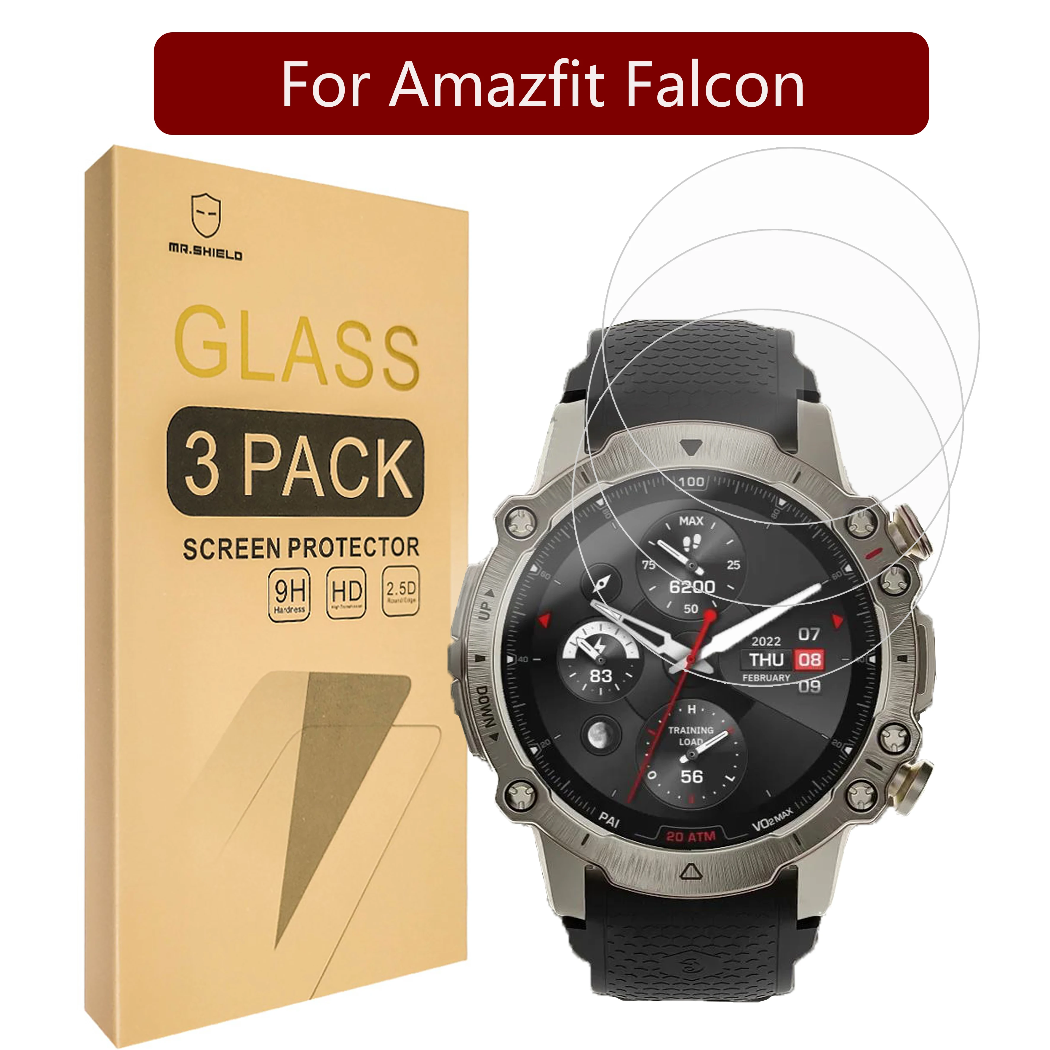 

Защитная пленка для экрана Mr.Shield, совместимая с Amazfit Falcon [закаленное стекло] [3-PACK] [Японское стекло с твердостью 9H]