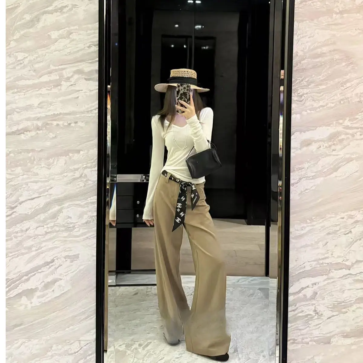 

Широкие брюки в рубчик, женские летние лоскутные модальные ультра-длинные праздничные шикарные курортные многослойные воздушные брюки Highstreet Casual