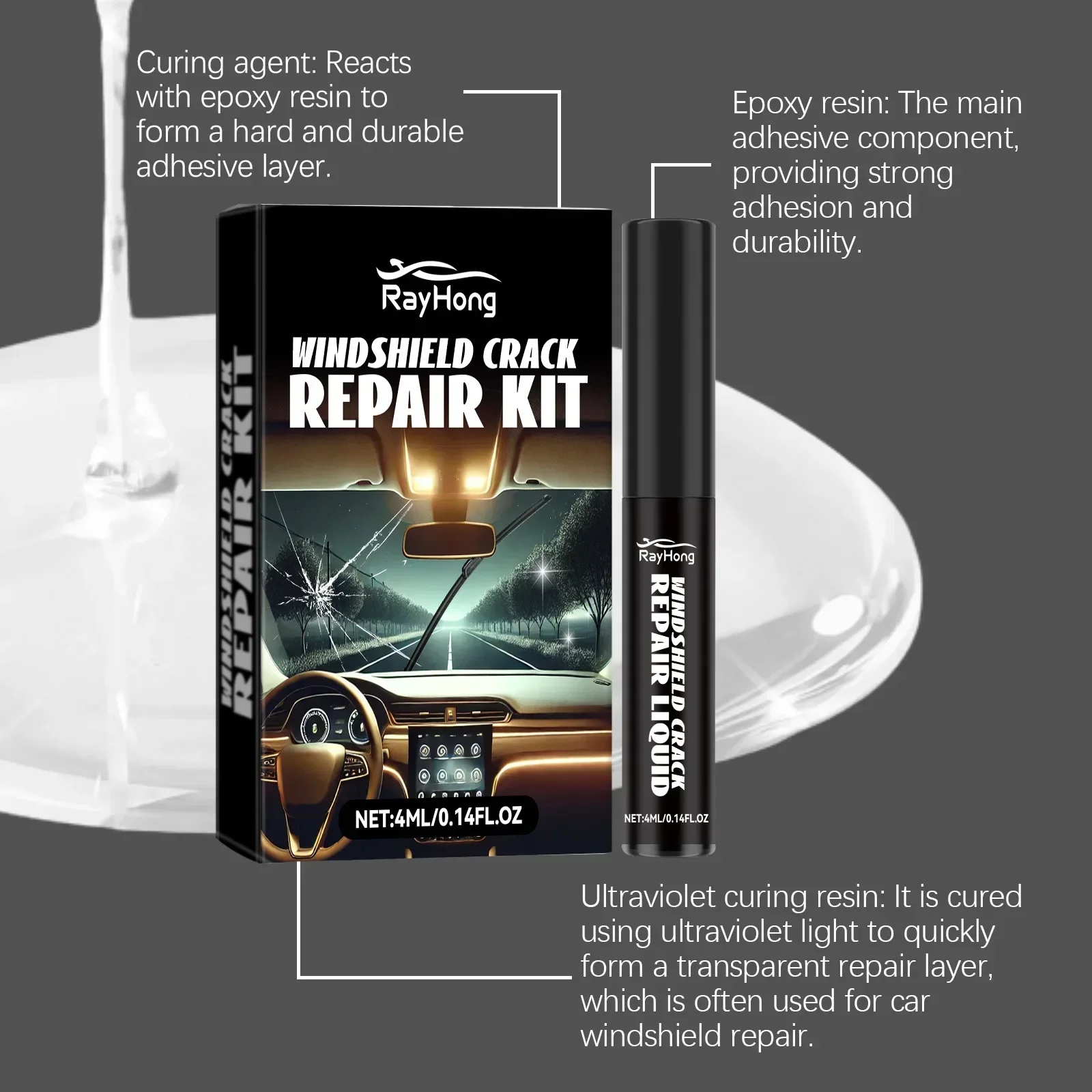 Front and Rear Glass Crack and Scratch Repair Tools Effective Repair Fluid for Car Windshield Cracks Transparent Maintenance