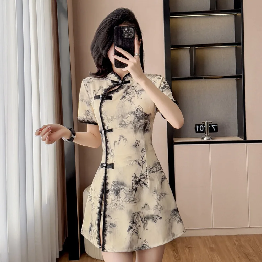 طقم شيونغسام عتيق بدلة تشيباو أنيقة مكونة من قطعتين ملابس نسائية نمط عرقي ملابس خروج عصرية ملابس نسائية