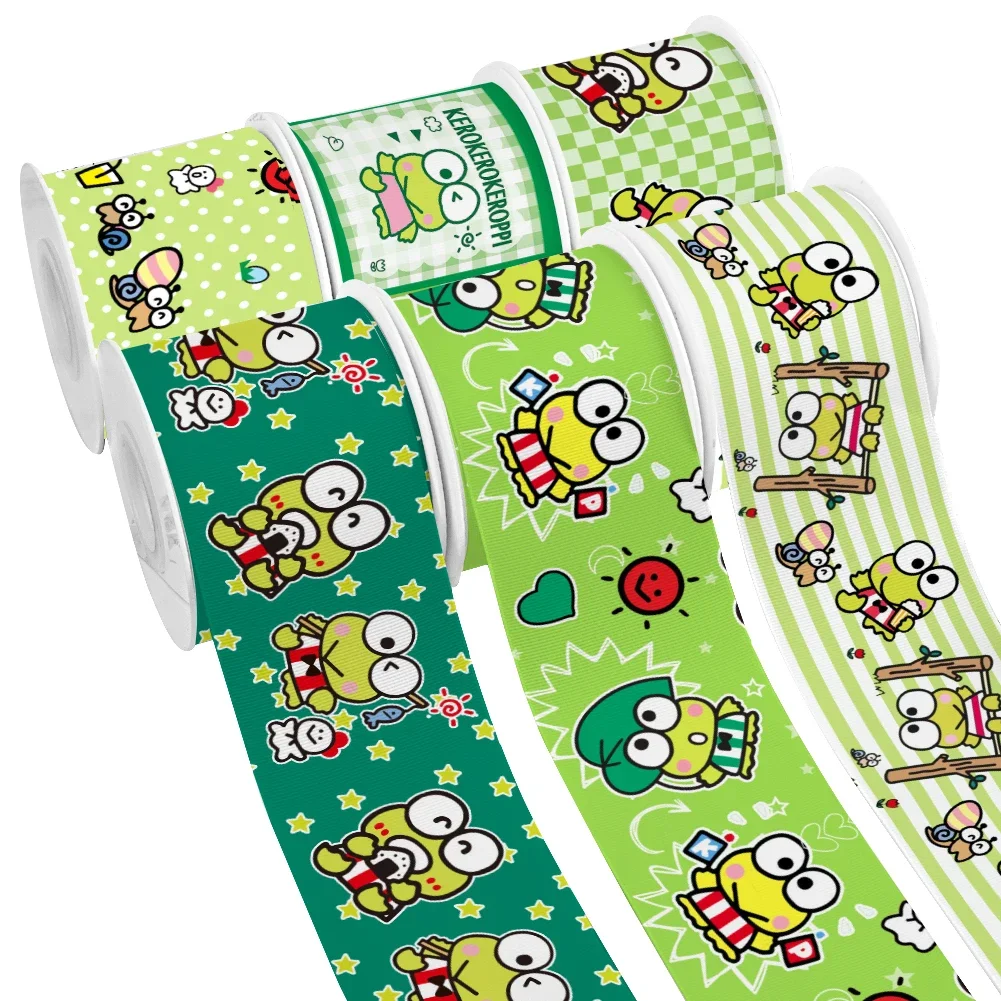 

Japanese Sanrio Kerokerokeroppi Cartoon Big Eye Frog Design Printed Grosgrain Satin Ribbon for Gift Wrapping Hair Bow 50 Yards