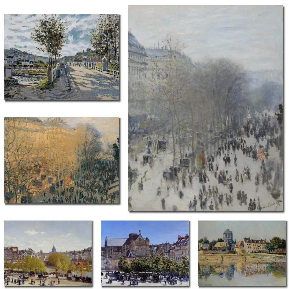 

French Landscape Art On Canvas Handmade Claude Monet Painting Wharf of Louvre Paris Modern Impressionist Home Office Decor Large