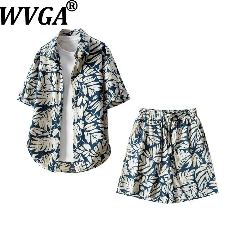 

WVGA Spring Summer New Men's Trendy Short Sleeved Shirts + Shorts Sets Oversized Niche Chic Casual Printed Streetwear Ins W24914