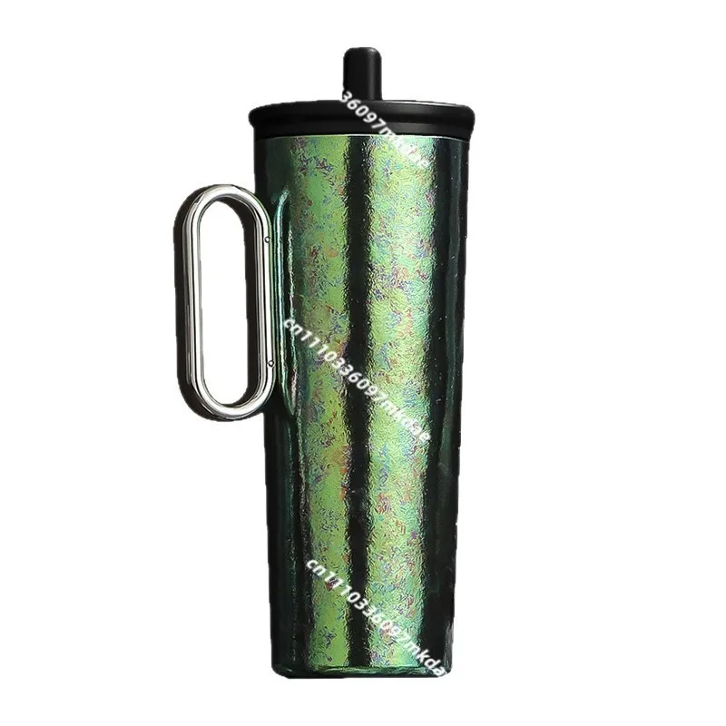 Colorful pure titanium thermos cup, inner and outer titanium handle cup, large-capacity straw Bingba cup