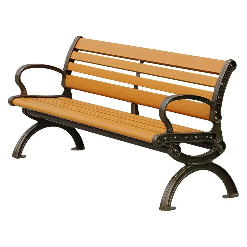 Modern design of aluminium fiberglass park benches with plastic wood veneer for garden and terrace or villa outdoor seating
