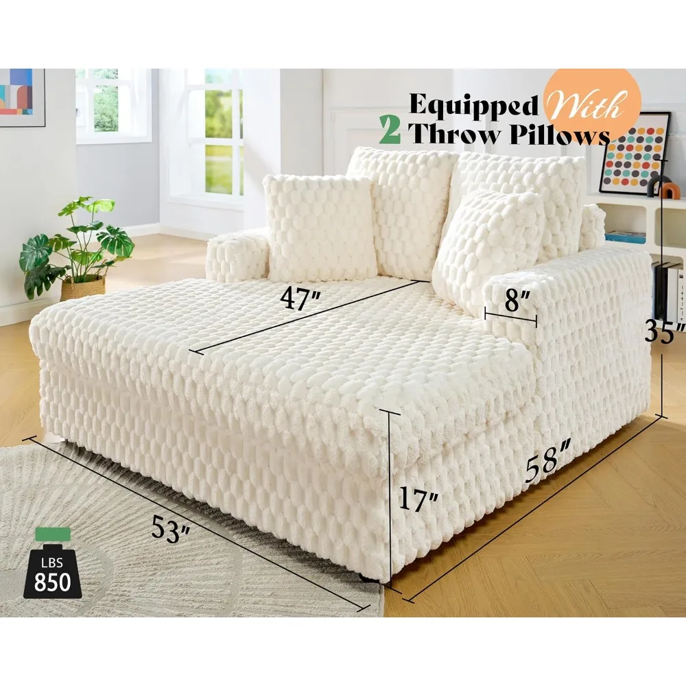 58 Inch Oversized Chaise Lounge, Plush Sofa Bed with Throw Pillows and Armrests, Upholstered Sleeper Chair- Comfy, Customized