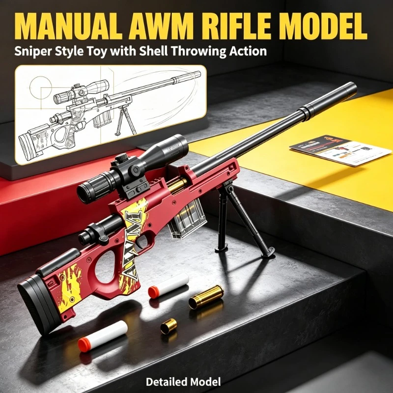 Soft Bullet Shell Throwing Gun Toy Manual AWM Rifle Sniper Pneumatic Gun Weapons Toy for Child Boys Kids Gifts