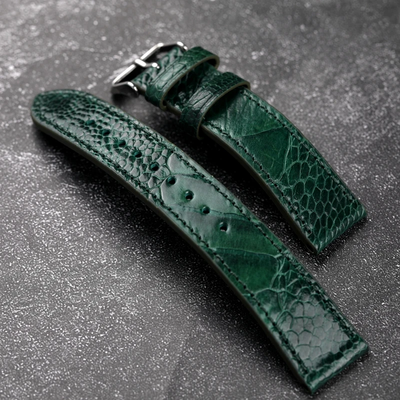 Handmade Ostrich Foot Leather Watchband Blue Green 18 19 20 21 22MM Soft Vintage Style Bracelet Men