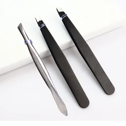 Pudaier Stainless Steel Eyebrow Tweezer with Slant and Flat Point Beauty Tools for Eye Brow & Ingrown Hair Removal Remover Women