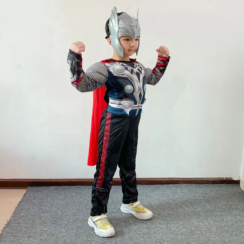 Halloween Carnaval Kleding voor Kinderen Kids Thor Spierkostuum Superheld Thor Cosplay Spierkostuum Jumpsuit Masker Hamer
