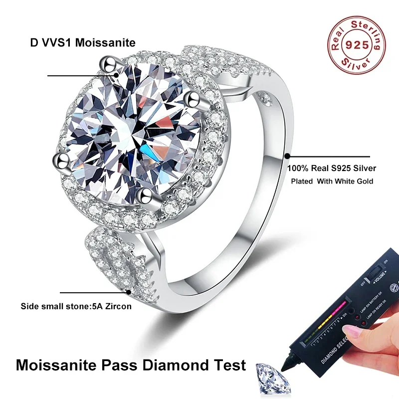 NeeTim 5ct 11mm Moissanite Eternity Ring 925 Sterling Silver with Gold Plated Wedding Lab Diamond Rings For Women Party Jewelry