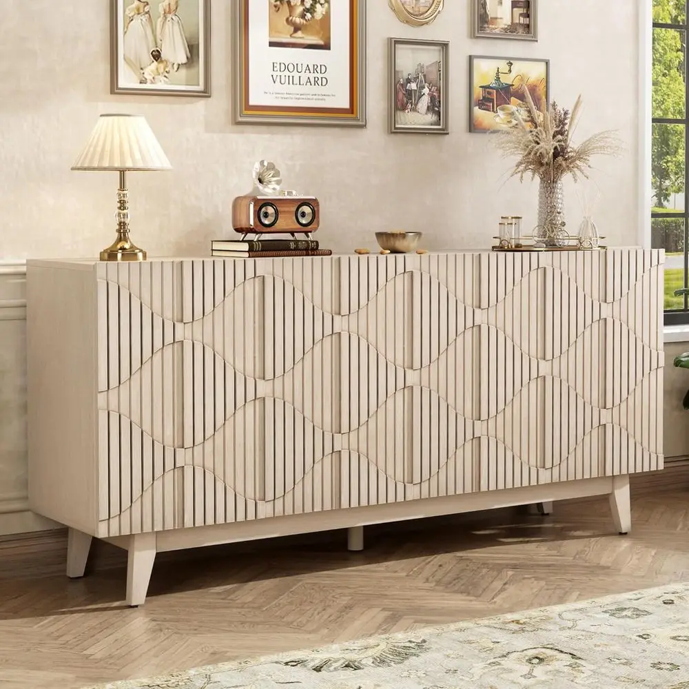 Rustic 4-Door Wooden Buffet Cabinet with Adjustable Shelf for Kitchen, Living Room, and Entryway