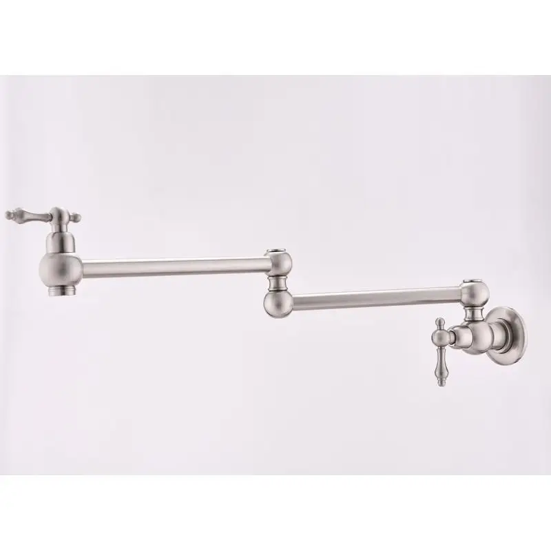 Grifo de llenado de ollas de montaje en pared para cocina, doble caño retráctil, conveniente suministro de agua con 360 °   Rotación, níquel cepillado