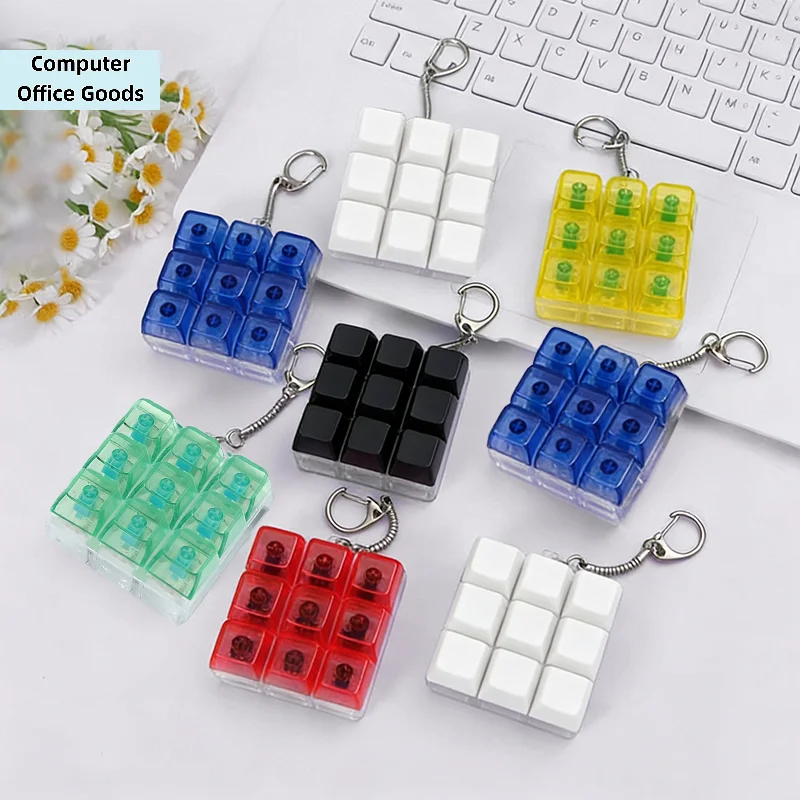 9 Keys Mechanical Keyboard Axis Tester Finger Keyboards Key Toy Stress Relief Fidget Button Toys Keycap Keychain Gift