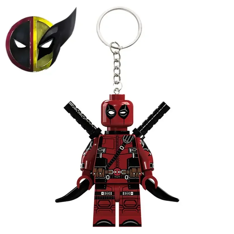 Deadpool & Wolverine Keychain Superhero Creative Building Blocks Cartoon Pendant Bag Keychain Accessories Toys Fans Gift