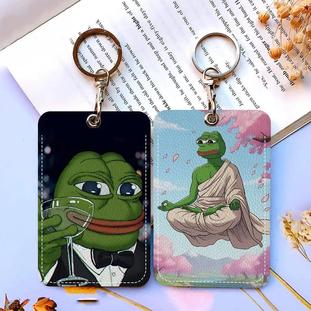 P-Pepe The Frog Face Access & Meal Card Holder Keychain Credit ID Bank Card Protective Case Keychain Pendant Fashion
