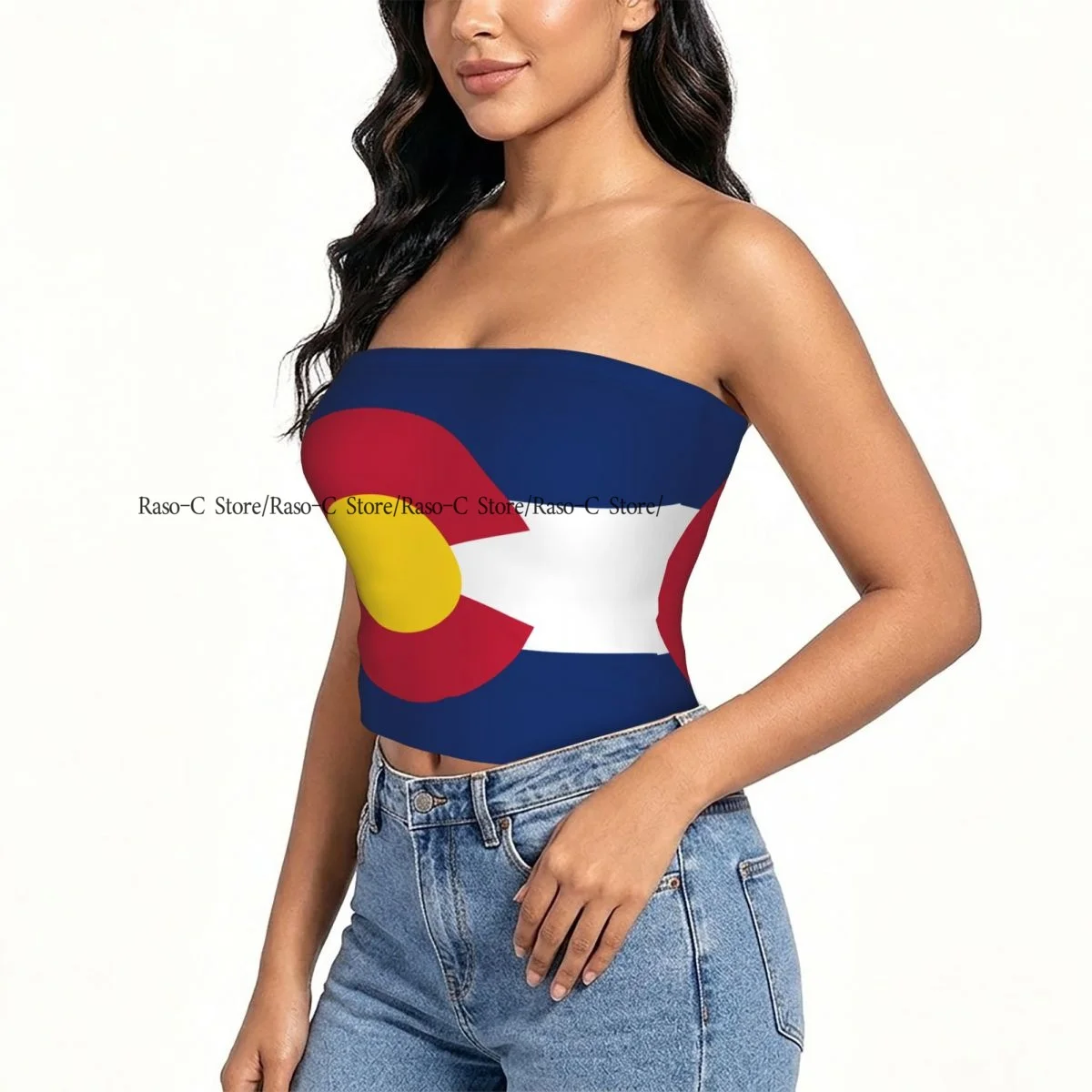 Women Block Crop Slim Tube Top Colorado Flag Strapless Top For Summer Female Clothing