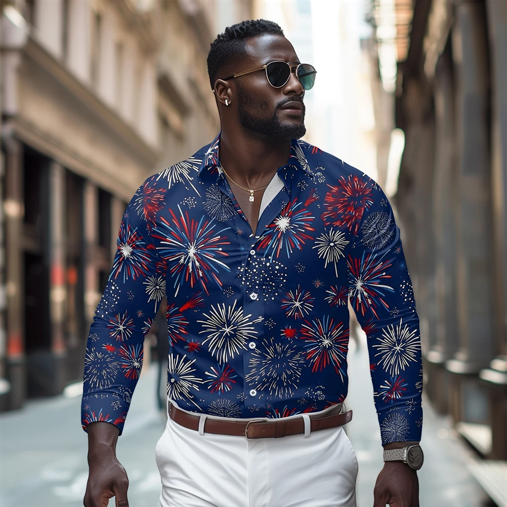 

Fireworks printed pattern long sleeved shirt, Spring and Autumn new style