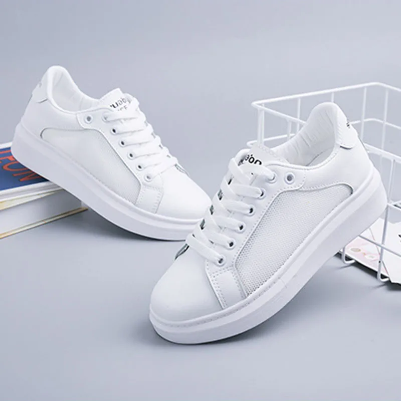 Comemore White Shoes Autumn 2023 Female FlatKorean Student Casual Women\'s Shoe Tide Leather Ladies Platform Running Sneakers 40