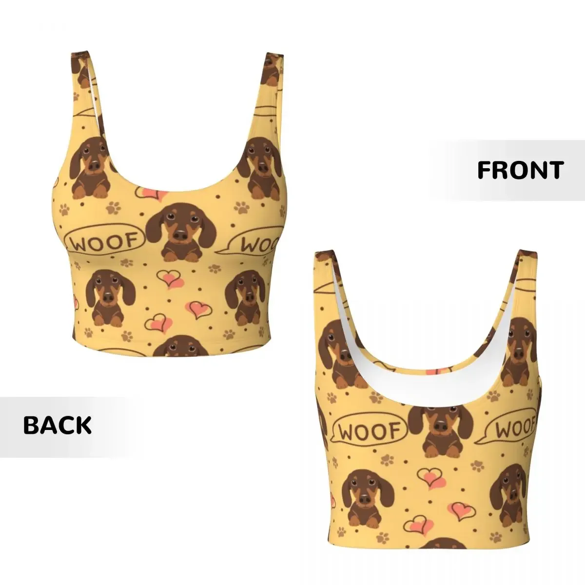 カスタムラブチョコレートダックスフントソーセージ犬スポーツブラ女性のペット子犬ハイインパクトワークアウトヨガクロップトップ