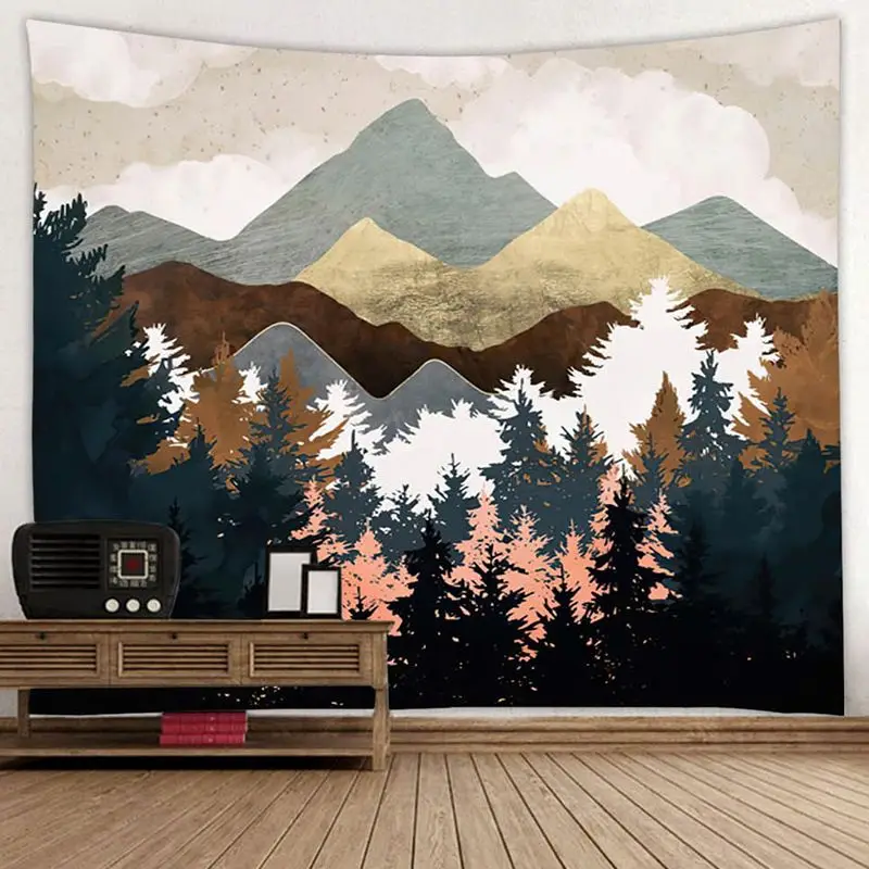 VIKAMA Retro Layered Forest Tapestry Background Cloth High Definition Wear resistant Fabric Decoration for Living Room