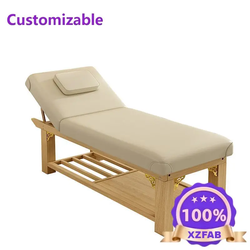 Factory Direct 2026 Solid wood latex beauty bed beauty salon special massage bed physiotherapy bed ear pattern embroidery