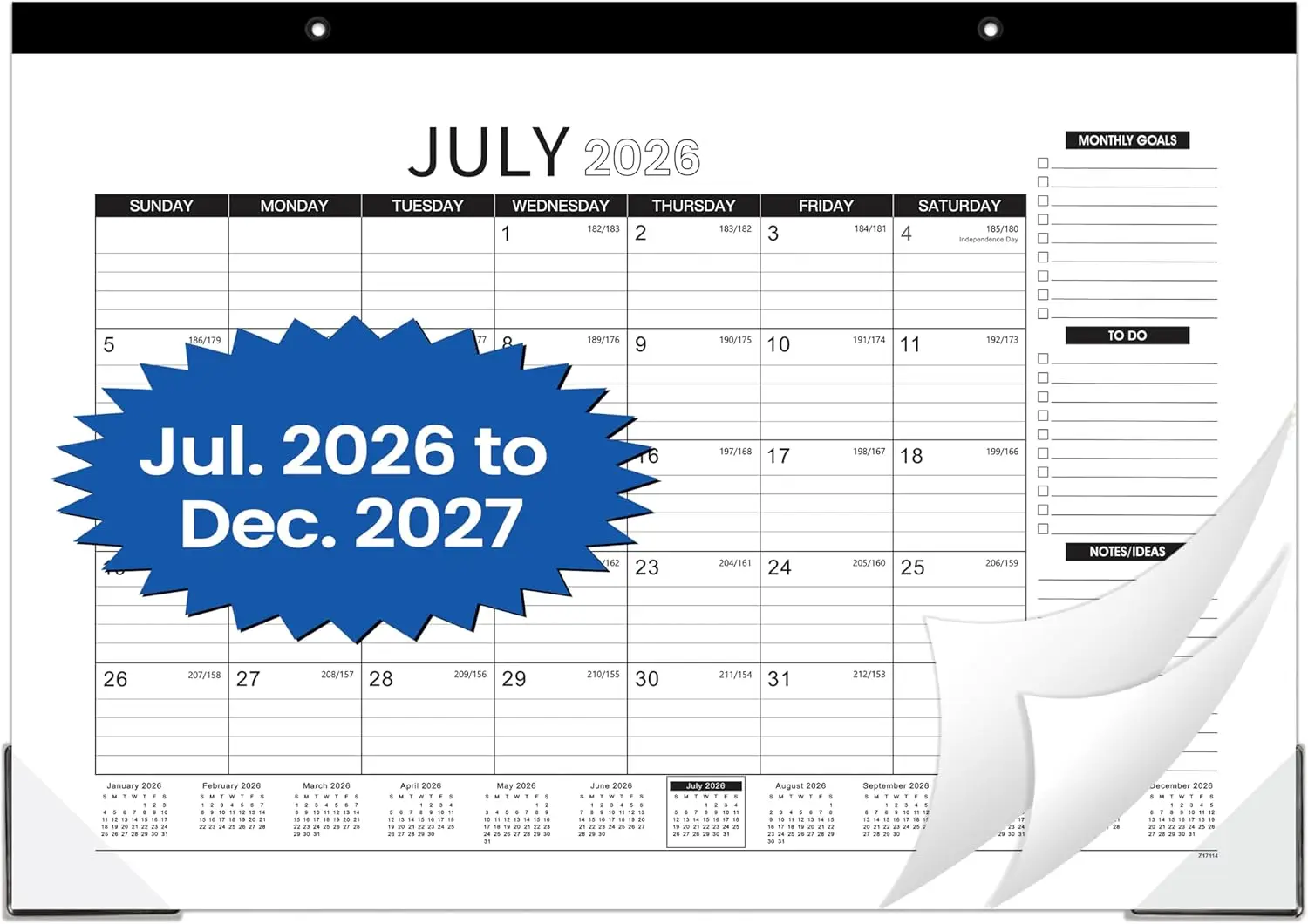 

18-Month Desk Calendar July 2026-Dec 2027, Large Daily Blocks, Thick Paper, Wall or Desk Use