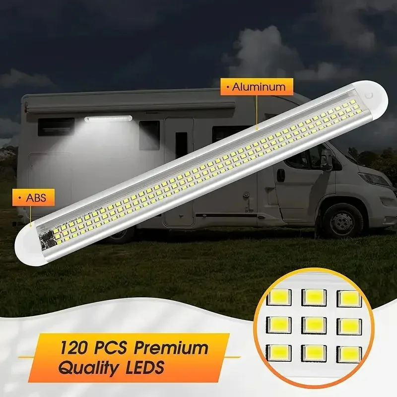 12-85V Super Bright Led Compartment Light Three Rows 120 Beads Cab Reading Light Four Curved Aluminum Shell Trunk Light