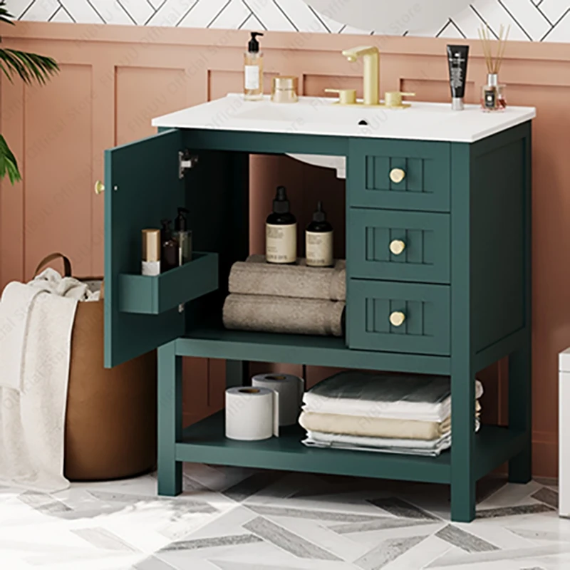 

Bathroom Vanity Cabinet Combo 30 Inch with Ceramic Sink Soft-Close Doors Solid Wood Frame Waterproof for Small Bathroom Storage