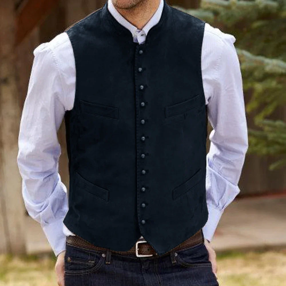 New Suede Vest Autumn and Winter Men's Vests  Solid Color Casual Single-breasted Vest Casual Suit Male Weste Steampunk Gilet