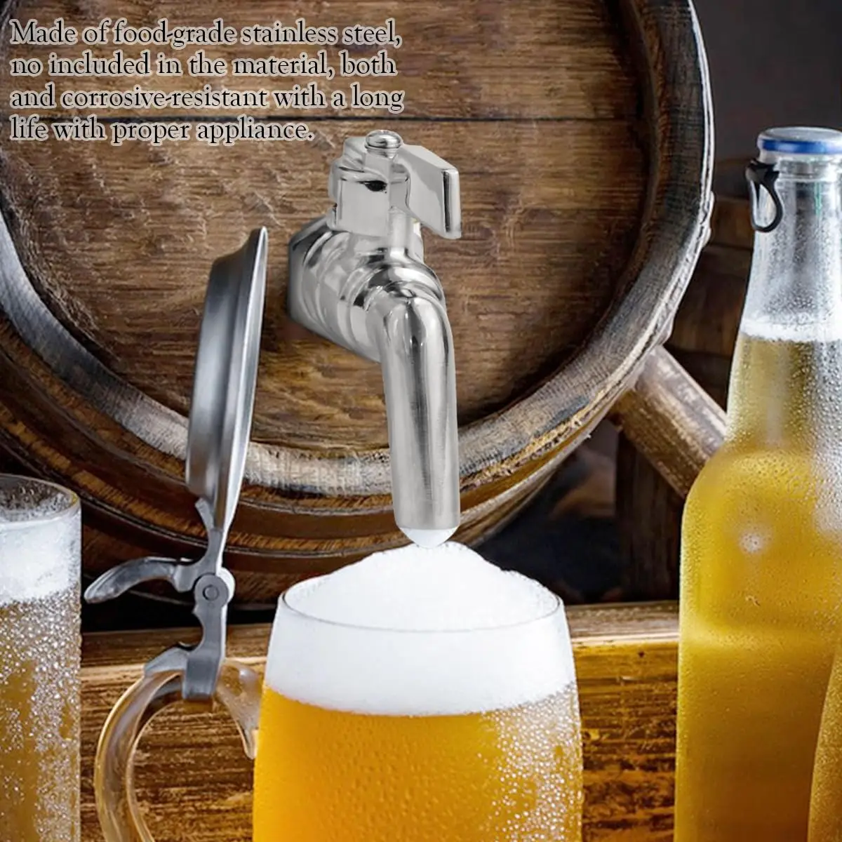3/8\' Beverage Dispenser Faucet Tap Stainless Steel Spigot  Cold Beer Drink Juice Wine Barrel Faucet