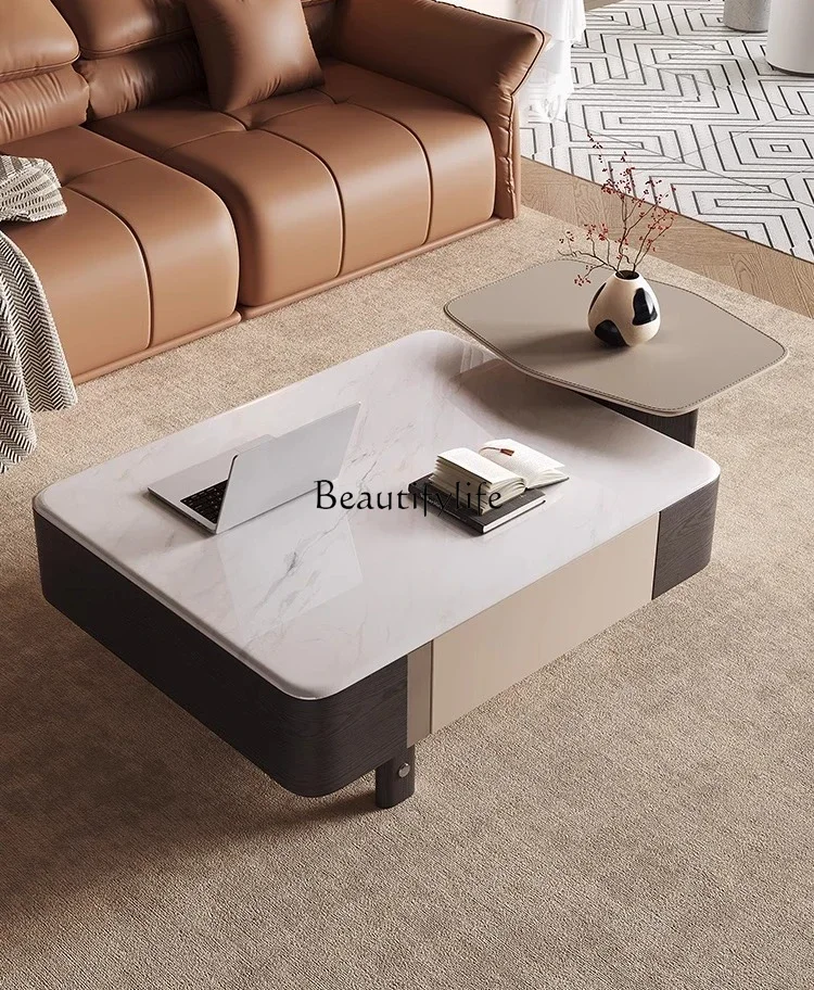 05-ls 18Modern Minimalist Microcrystalline Stone Coffee Table Italian Style Light Luxury with Drawer Coffee Table