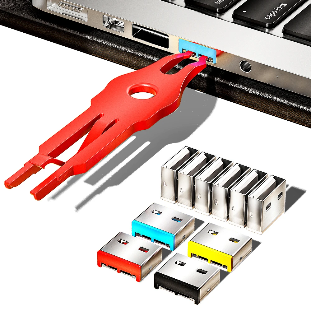 AMPCOM USB Security Insert Lock, odłączana wtyczka przeciwkurzowa USB ze stali węglowej, wtyczka blokująca port USB do komputerów i laptopów — zdjęcie produktu 7