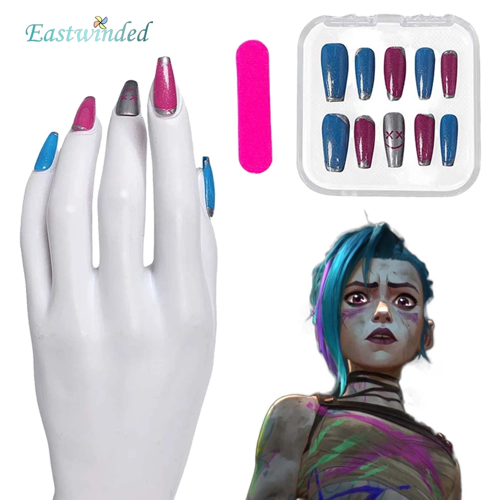 Arcane Jinx Fake Nails 2024 Game LoL TV 2 Cosplay Fantasy Costume Accessories Women Roleplay Pretty Sexy Art Nail Manicure Prop