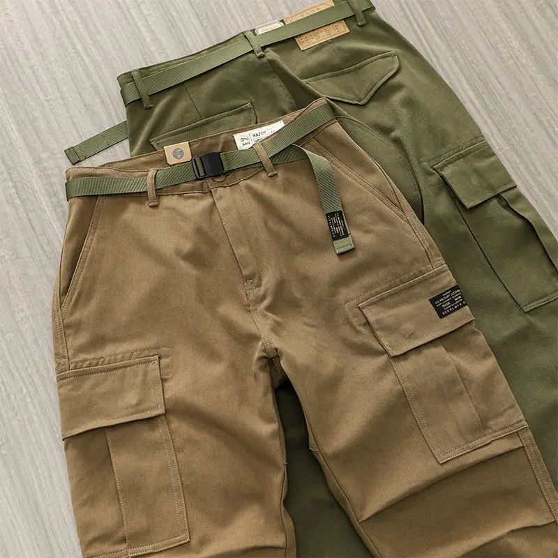 Vintage Baggy Cargo Pants  Joggers Men Multi-Pocket Men's Trousers Heavy Cotton Wear-Resistant Straight Loose Casual Army Pants