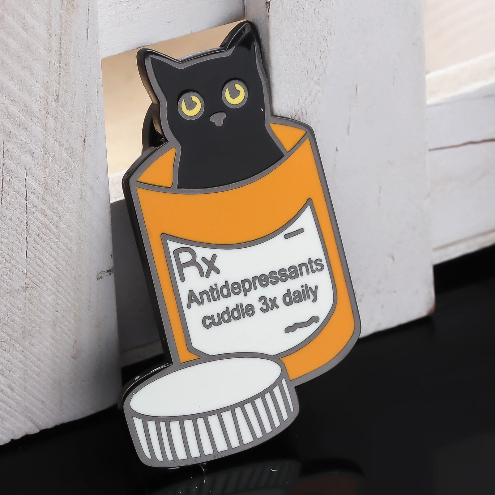 Cartoon Black Cat Medicine Bottle Alloy Brooches Antidepressant Medical Prescription Humorous Text Clothes Badge Decoration Gift