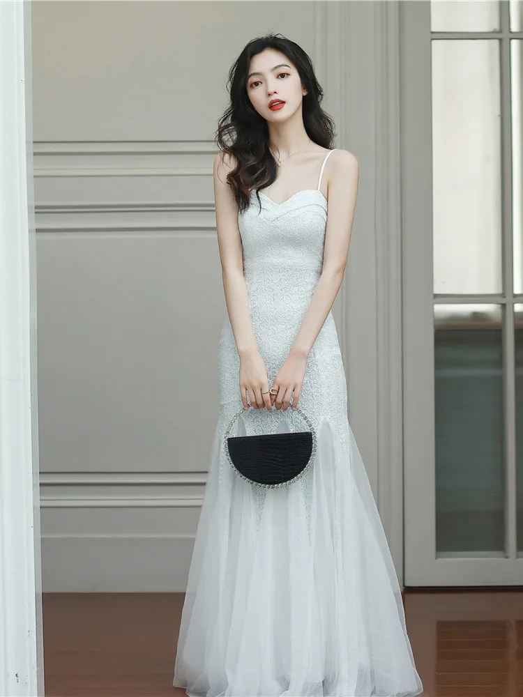 

Белое вечернее платье Ele с эффектом «рыбий хвост» для женщин, летнее, для свадьбы, с завышенной талией, на молнии, длинная юбка, элегантное, для вечеринок