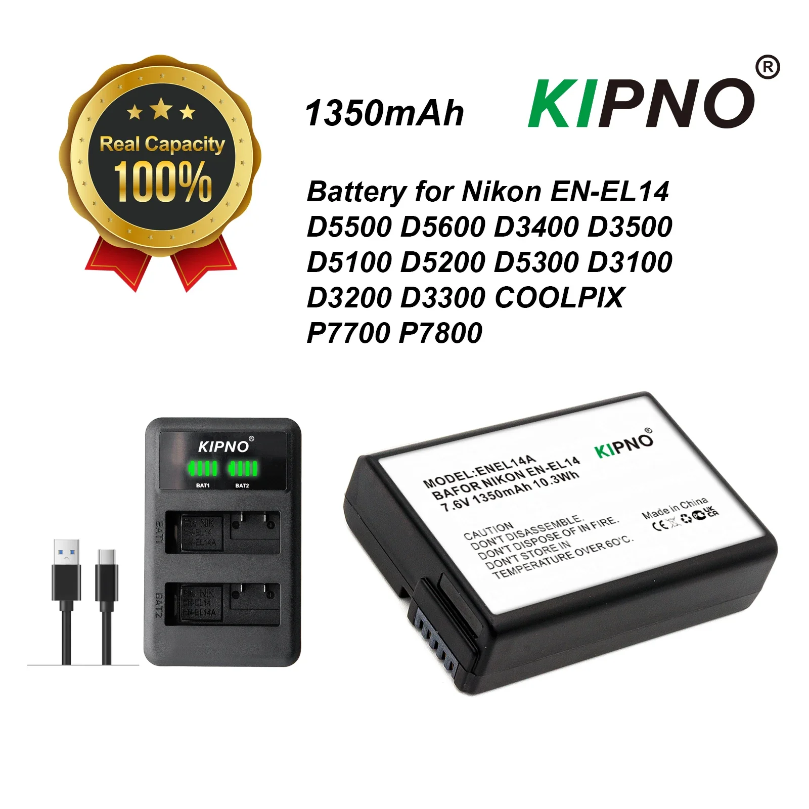 

KIPNO EN-EL14a EN-EL14 Battery for Nikon D5500 D5600 D3400 D3500 D5100 D5200 D5300 D3100 D3200 D3300 COOLPIX P7700 P7800