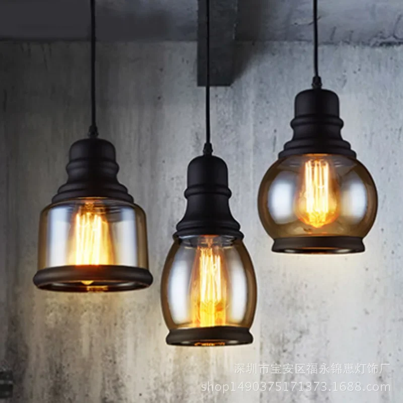 

With 110V/ 220V bulb retro Home Decor Amber Glass Lamp Loft Pendant Light For Dinning Restaurant Bar Bed room Kitchen