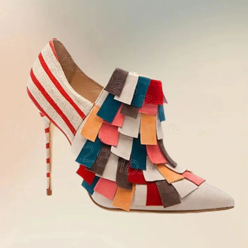 

Colorful Suede Stripe Geometric Taasels Pumps Slip On Women Shoes Thin High Heels Pointed Toe New Party 2025 Zapatos Para Mujere