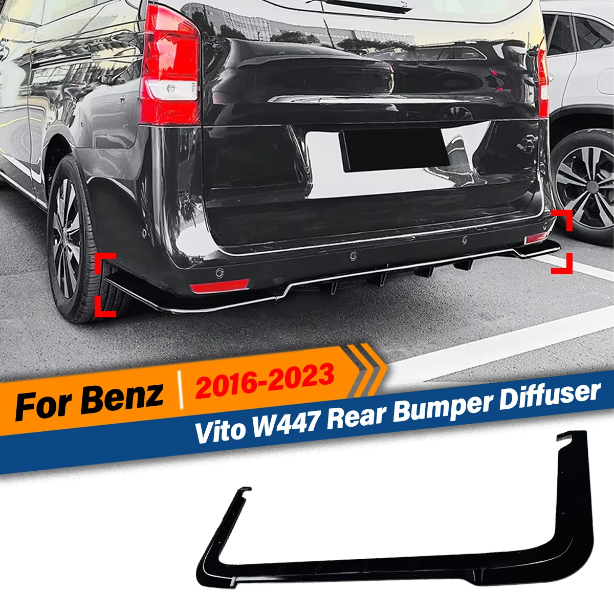 

For Mercedes Benz Vito W447 2016 2017 2018 2019 2020 2021 2022 2023 Rear Bumper Diffuser Lip Spoiler Exterior Decor Accessories