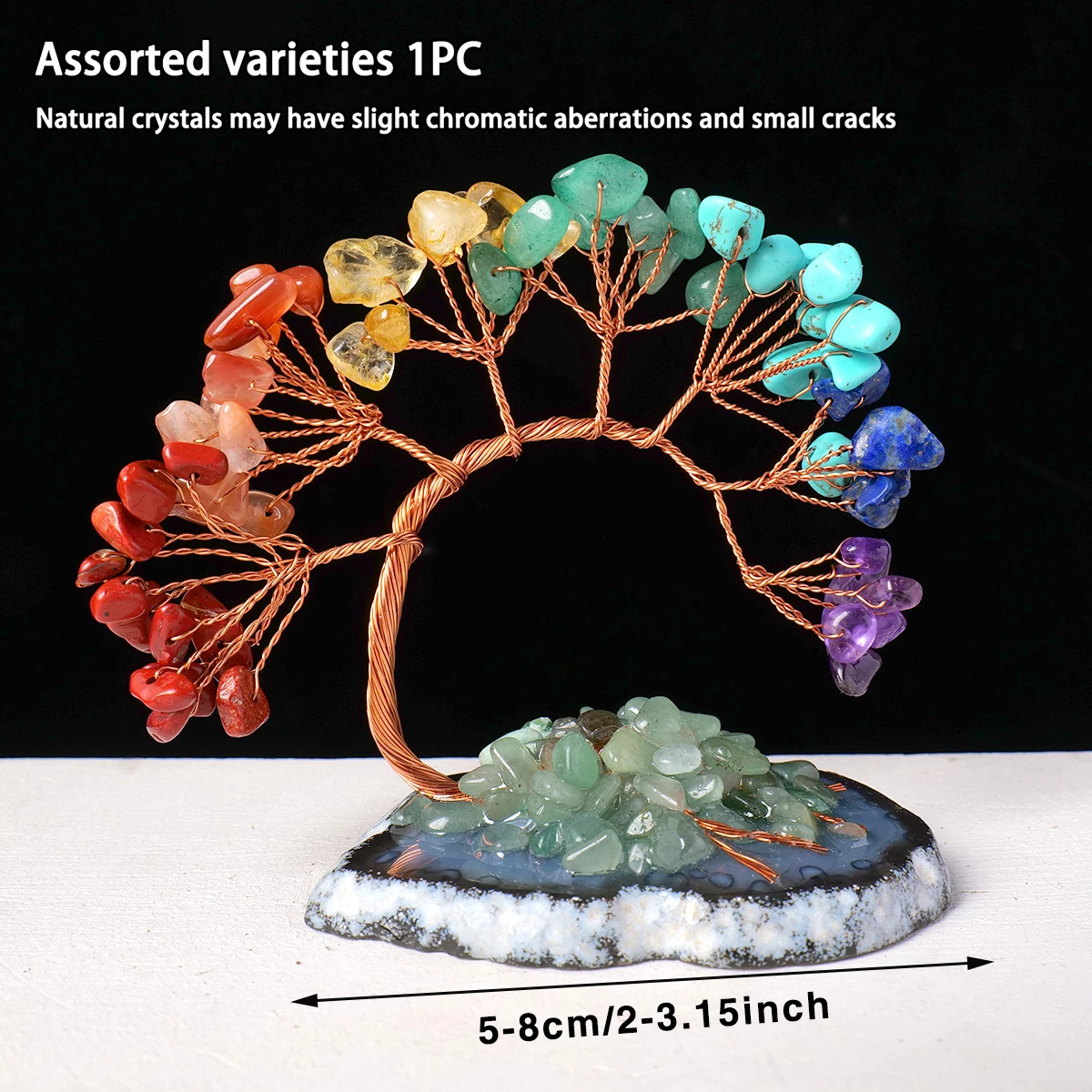 1pc Natural colored crystal crushed stone Fortune Tree decorative agate piece base Crystal Fortune Tree home office decoration