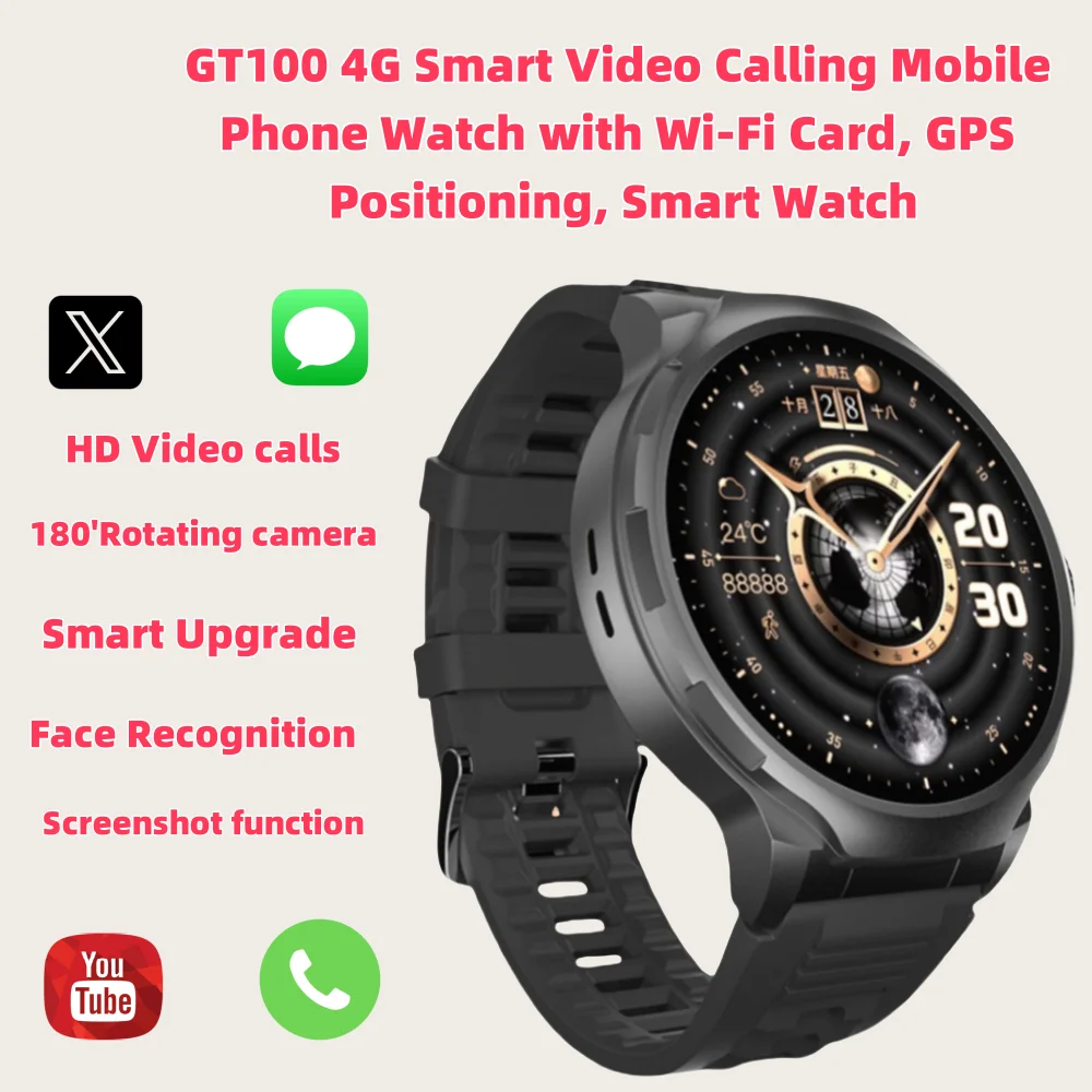

GT100 Смарт-часы с большой батареей 4G Смарт-часы для видеозвонков с Wi-Fi-картой GPS-позиционирование Смарт-часы