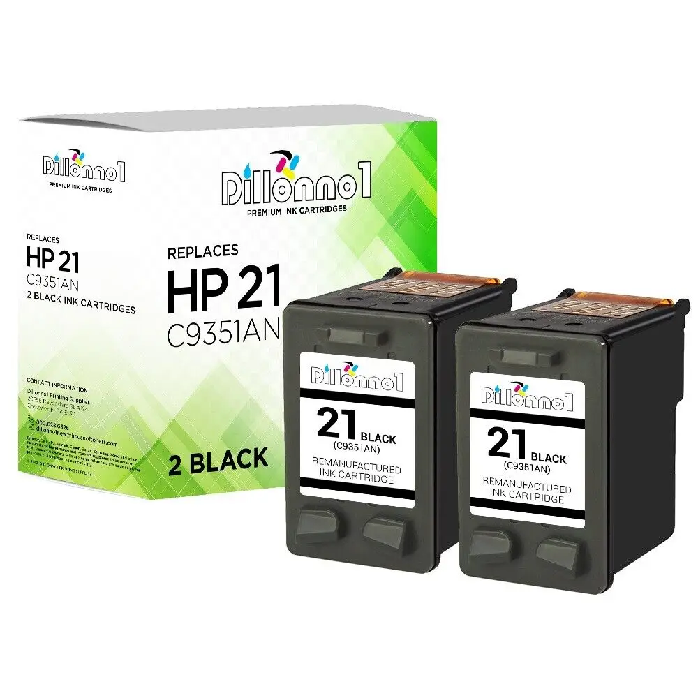 For HP #21 BLACK For HP21 C9351AN DESKJET 3910 3915 2-Pack