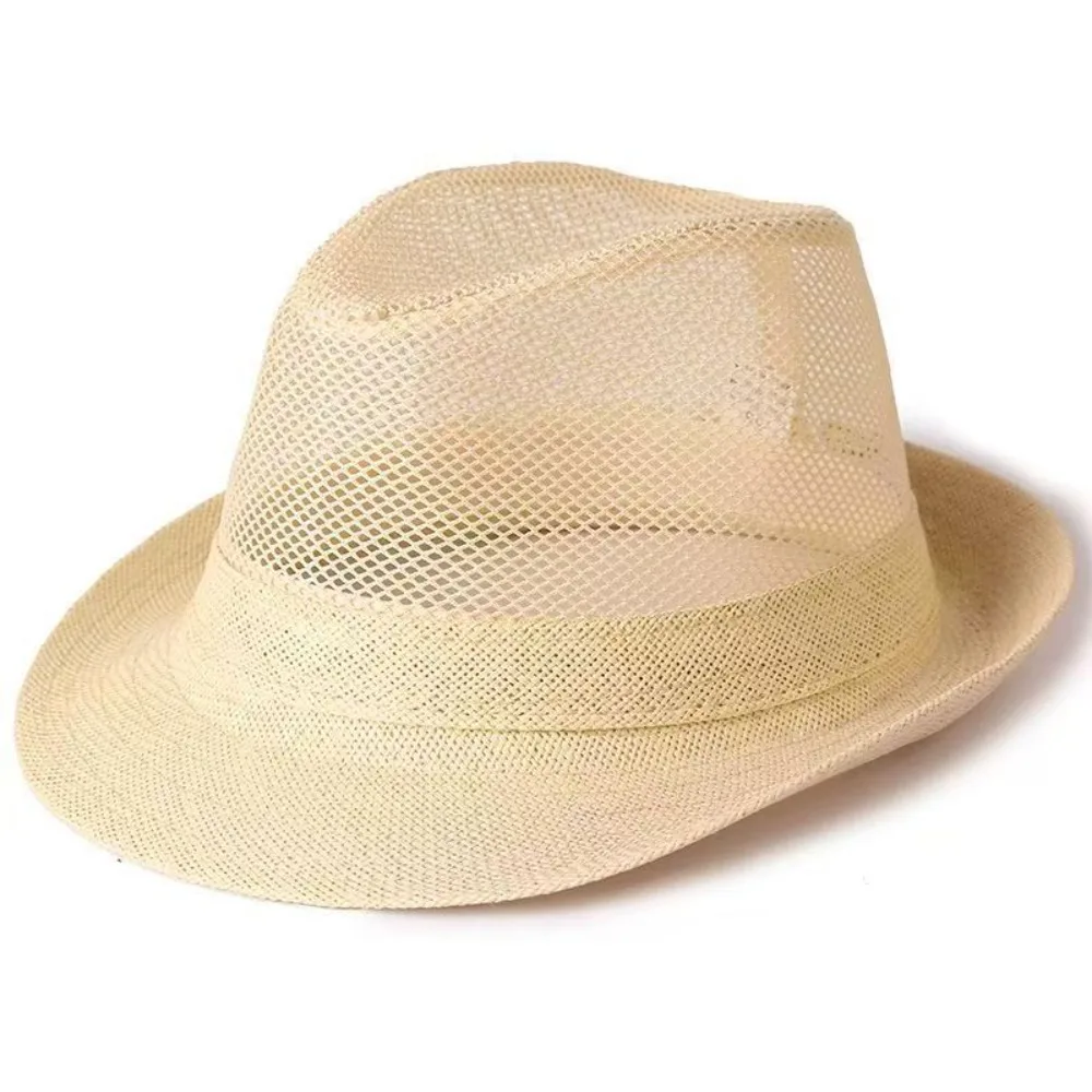 

Linen-like Breathable Mesh Top Hat Lightweight Solid Color Hollow Sun Hat Sun Protection Rolled Brim Beach Jazz Cap Party Wear